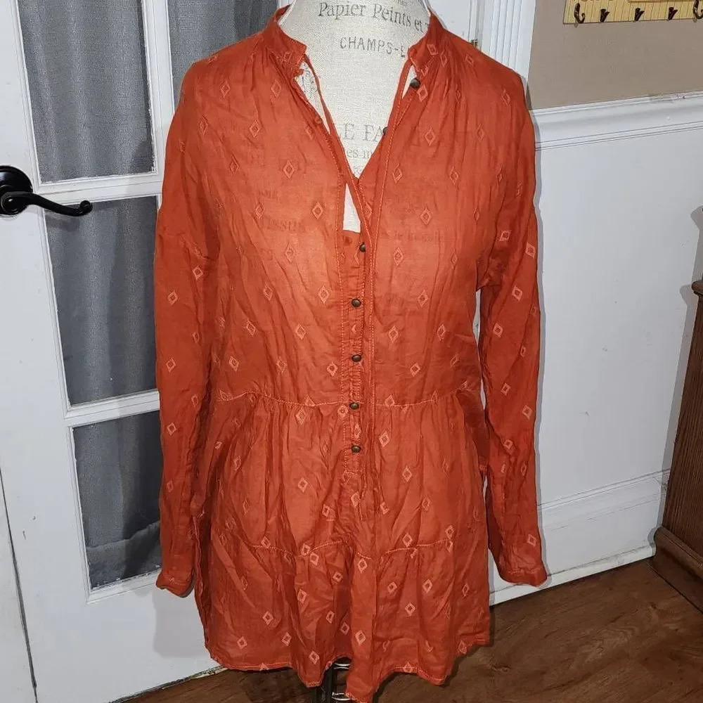 Pilcro Anthropologie Womens Orange Tunic Shirt Blouse Medium‎